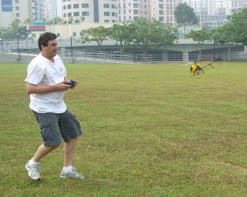 in Singapore flying a helicopter.